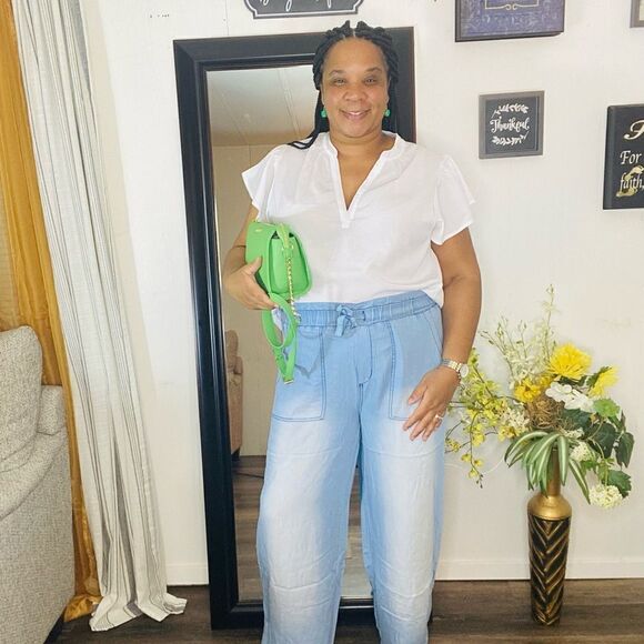 Plus Size Light Wash Chambray Pants - Picture 4 of 4
